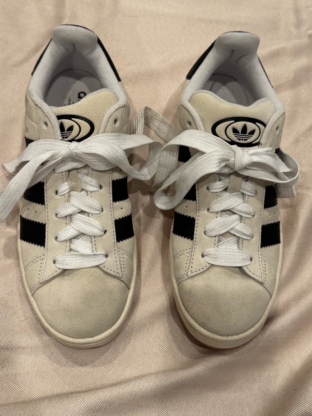 Adidas Campus Cream Suede Sneakers with Black Stripes and Gum Sole